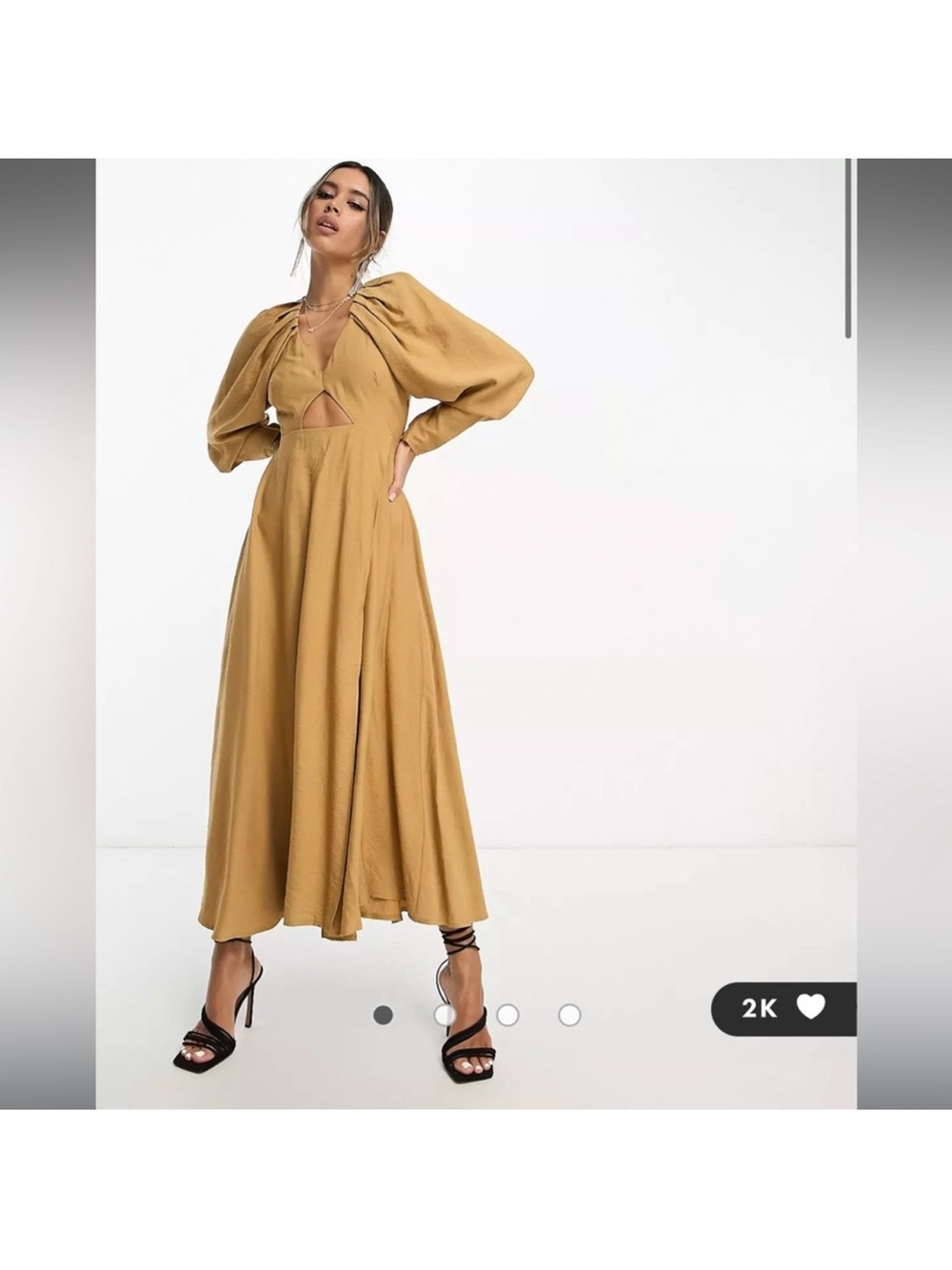 ASOS Mustard Long Sleeve Maxi Dress with Front Cutout
